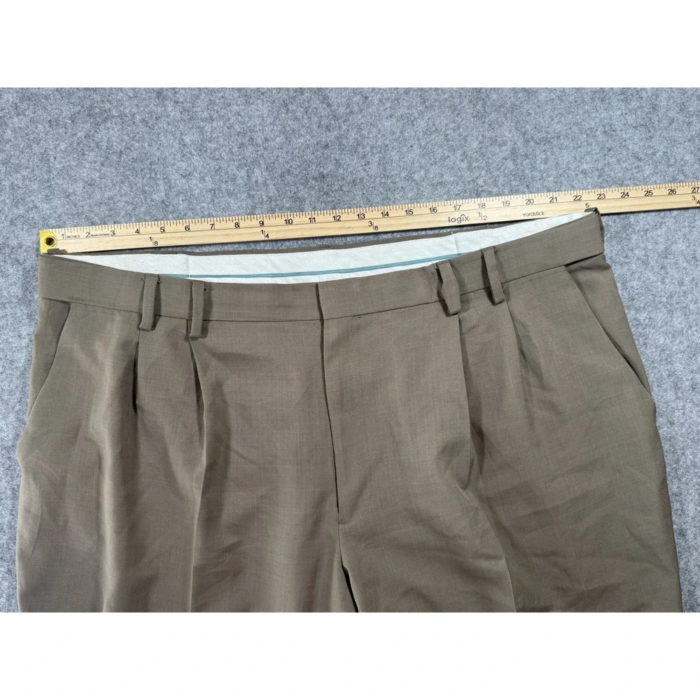 Van Heusen Studio Pleated Dress Pants 44/30 Khaki Brown Cuffed Professional